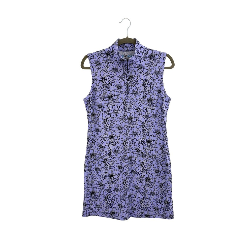IBKUL Purple Floral Sleeveless Quarter Zip Golf Tennis Dress UPF 50+ Sz S - Picture 2 of 7